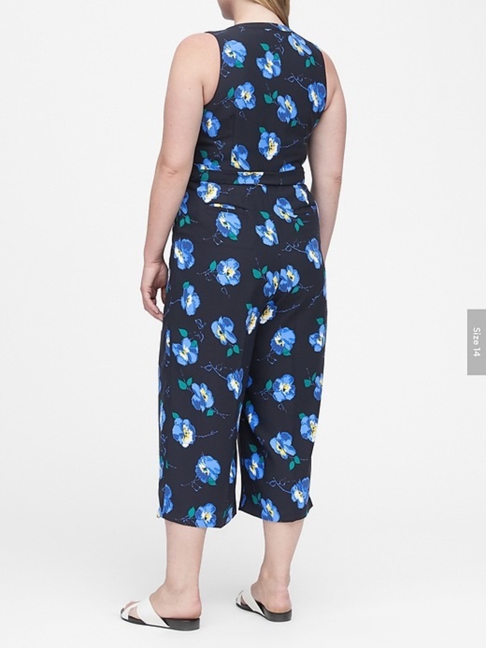 Banana Republic Navy Floral Sleeveless Wide-Leg Jumpsuit - Picture 2 of 15